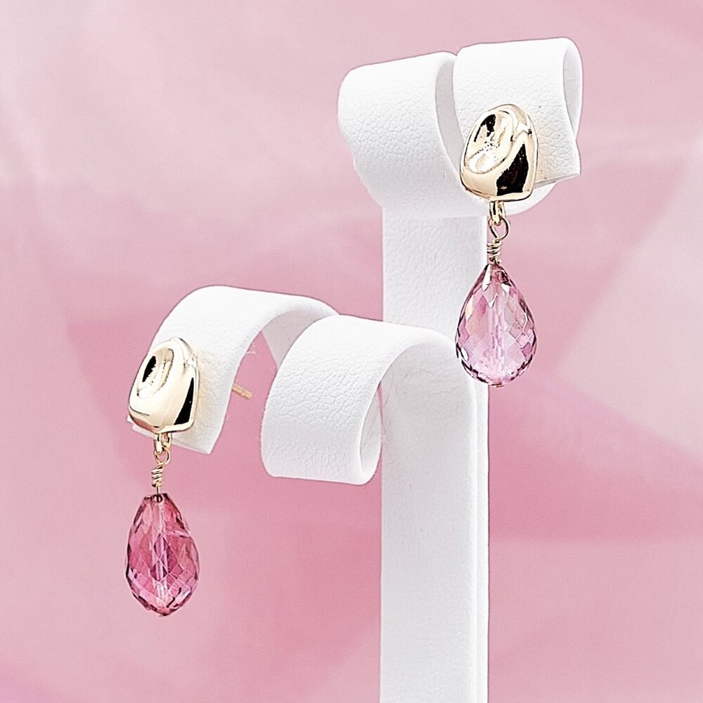 Pink Topaz Stud Earrings, 14k Gold Filled